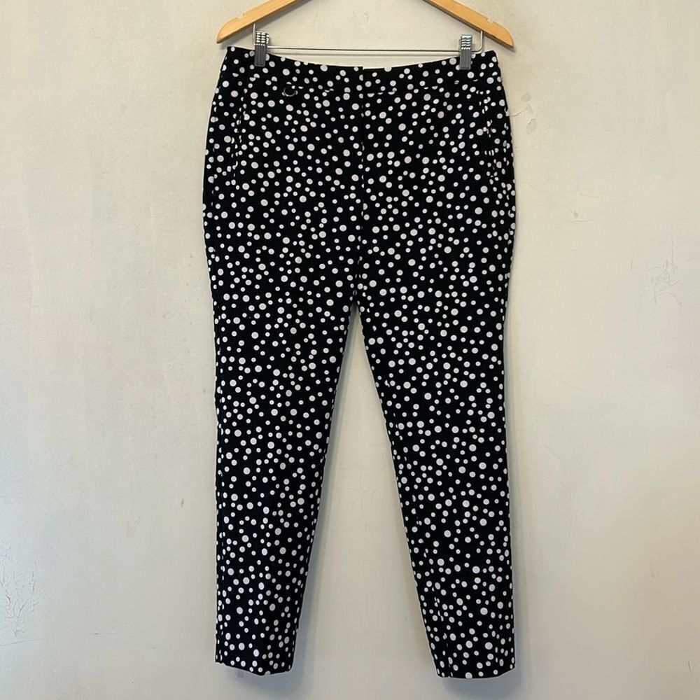 Adrianna Papell  black white polka dot skinny ankle pants Size 10 EUC